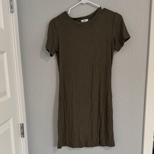 BP Front Slit Rib T-Shirt Dress Olive Green